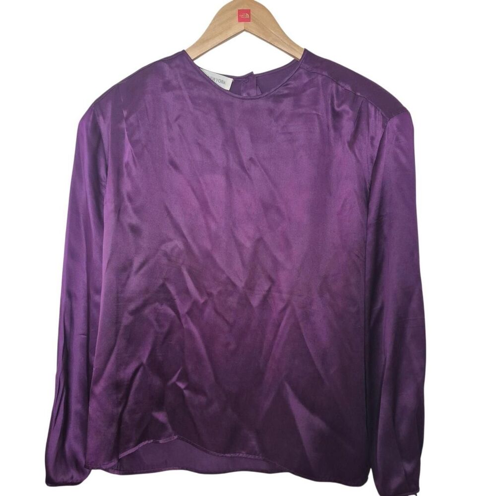 Jones New York Purple Silk Blouse Long Sleeves Plus Size 16 Vintage 80s 90s